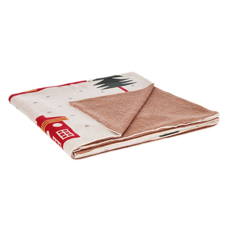 Coperta in cotone decorata con case natalizie